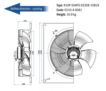 Ventilator axial de aspiratie Hidria R10P-50APS, Ø 500 mm